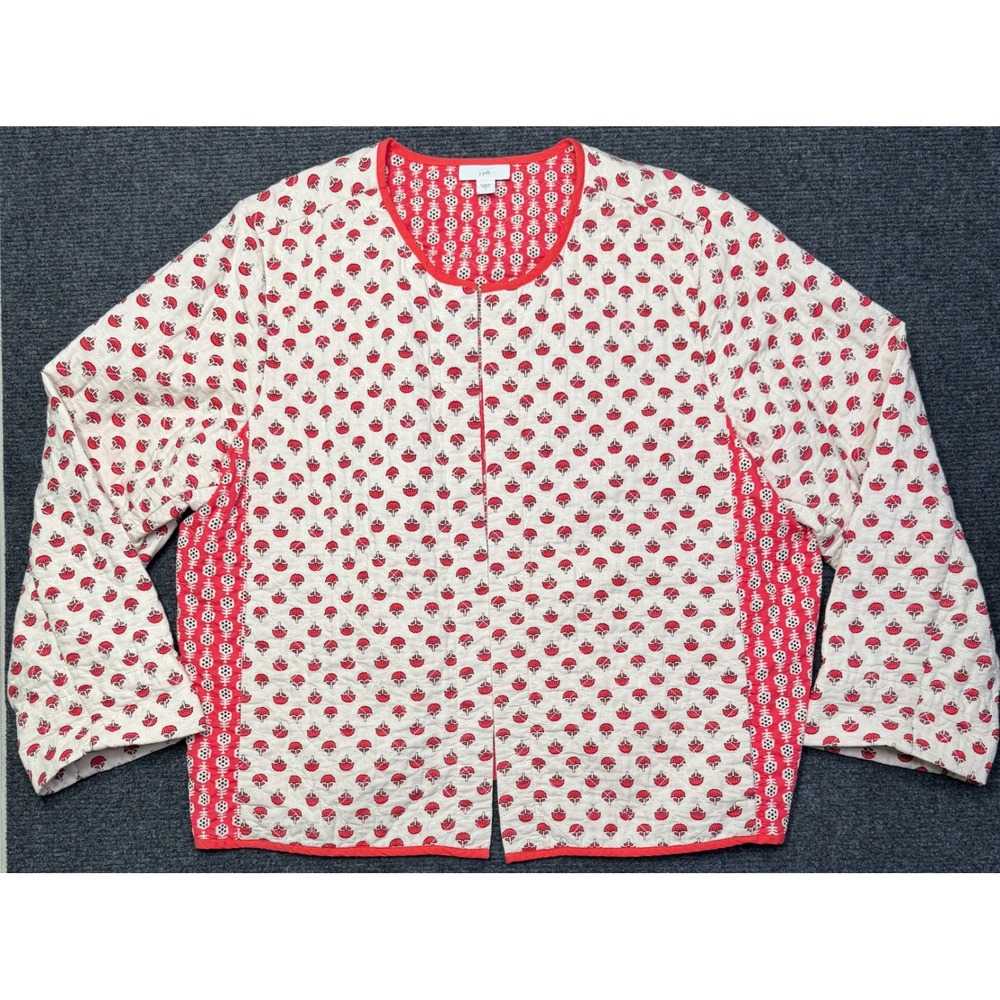 J. Jill Women Red‎ White Floral Quilted Cotton Block Print Jacket Large